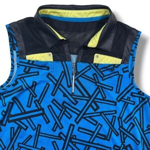 Jamie Sadock Golf Top Womens M Blue Sleeveless 1/4 Zip Mesh Geometric 51202